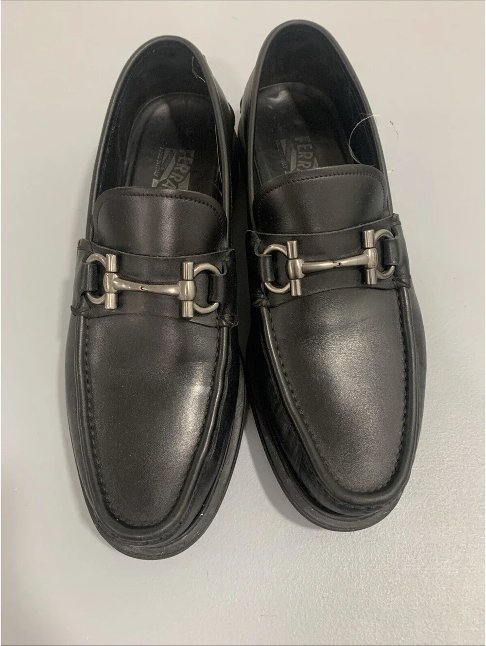 Ferragamo Men's Black Gancini Buckle Logo Loafers SIZE 10 2E